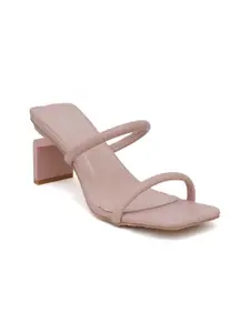 SHUZ TOUCH Women Nude-Coloured & Green Colourblocked Block Heel