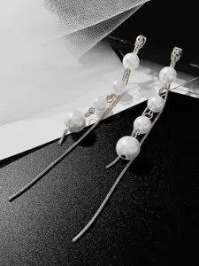 Unwind by Yellow Chimes Silver-Plated Pearl Dangler Drop Earrings