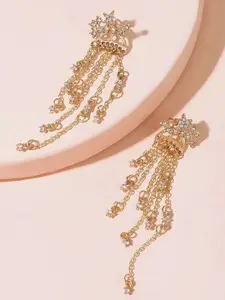 Unwind by Yellow Chimes Gold-Toned Contemporary Crystal Drop Earrings