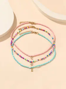 Unwind by Yellow Chimes Multicolored Star Moon Lock Shaped Beadded Multilayer Necklace