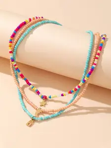 Unwind by Yellow Chimes Multicolored Star Moon Lock Shaped Beadded Multilayer Necklace