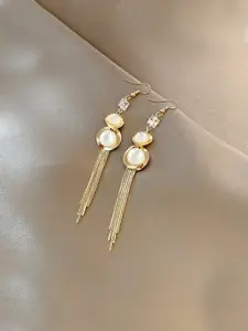 Unwind by Yellow Chimes Gold-Plated White Stone Studded Long Dangler Earrings