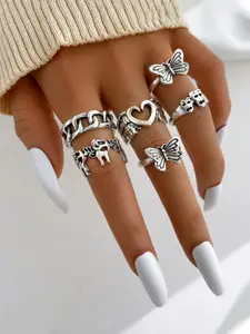 Unwind by Yellow Chimes Women Set OF 5 Silver  Toned Unique Charmed Stalk Ring