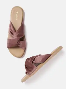 Van Heusen Woman Dusty Pink Solid Open Toe Flats with Knot Detail