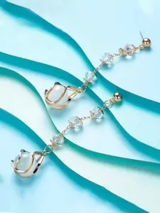 Yellow Chimes White & Gold-Toned Round Crystal Drop Dangle Earrings