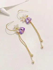 Yellow Chimes Women Gold Tone Flower Designed Crystal Long Chain Drop Dangle Earrings