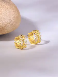 Yellow Chimes Gold Tone Cystal Leaflet Designed Hinged Tube Hoop Earrings