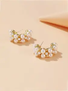 Yellow Chimes Gold-Toned Pearl Studded Hoop Earrings