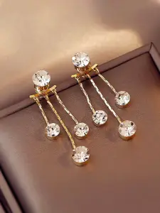 Yellow Chimes Women Gold Toned Crystal Studded Tassel Drop Earrings