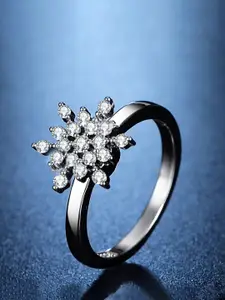 Yellow Chimes Silver-Plated Floral Crystal-Studded Finger Ring