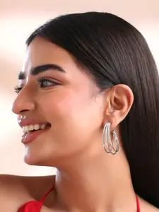 Yellow Chimes Silver Tone Triple Layered Crystal Studded Half Hoop Earrings