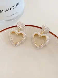 Yellow Chimes Gold-Toned Contemporary Crystal Heart Shape Drop Earrings