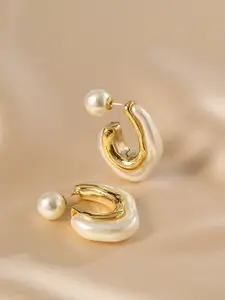 Yellow Chimes Gold Tone Half Moon Shaped Hoop Earrings