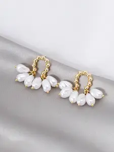 Yellow Chimes Gold-Toned & White Oval Shape Pearl Drop Earrings