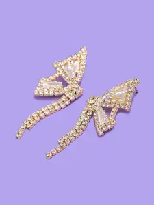 Yellow Chimes Gold-Toned & White Sparkling Crystal Butterfly Shape Drop Earrings