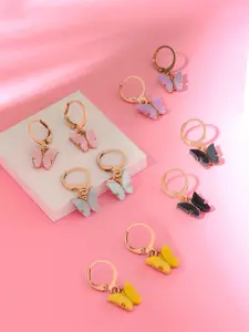 Yellow Chimes Set of 6 Butterfly Charm Hanging Huggie Hoops Earring