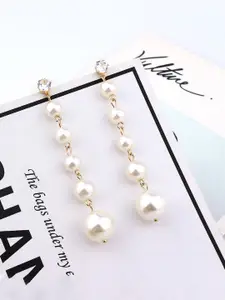 Yellow Chimes Women White Pearl Drop Dangle Earrings
