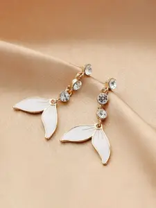 Yellow Chimes White & Gold-Toned Crystal Leaflet Drop Dangle Earrings