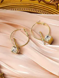 Yellow Chimes Women Gold Toned Contemporary Crystal Circle Drop Earrings