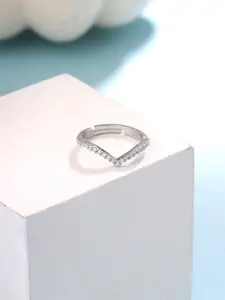 Yellow Chimes Women Silver Pleated Silver Tone Crystal Studded Finger Ring