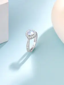 Yellow Chimes Silver-Plated White Crystals Studded Flower Finger Ring