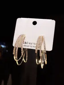 Yellow Chimes Gold-Toned Triple Round Shaped Crystal Drop Earrings