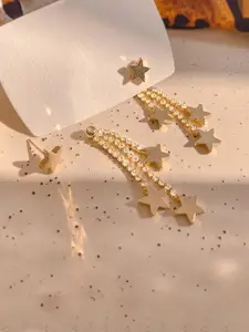 Yellow Chimes Women Gold-Toned Star Shaped Stud With Chain Back Drop Earrings