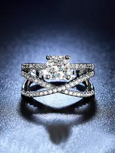 Yellow Chimes Silver-Plated White Crystal Studded Finger Ring