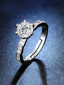 Yellow Chimes Silver-Plated White Crystal Studded Finger Ring