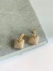 Yellow Chimes Gold Tone Rectangular Pearl Beaded Stud Earrings