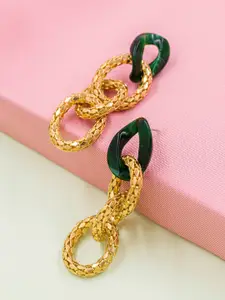 Bellofox Women Gold-Toned & Green Classic Drop Earrings