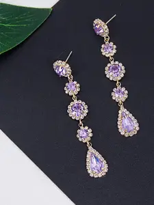 Yellow Chimes Gold Plated Purple Crystal Studded Dangler Earrings