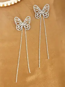 Yellow Chimes Silver-Toned Contemporary Drop Earrings