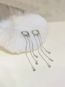 Yellow Chimes Silver-Toned Triple Chain Star Shaped Drop Earrings