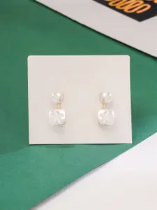 Yellow Chimes Gold-Plated Double Pearl Drop Earrings