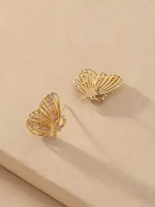 Yellow Chimes Gold-Plated Butterfly Crystal Stud Earrings