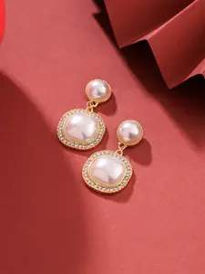 Yellow Chimes White Pearl Studded Drop Earrings