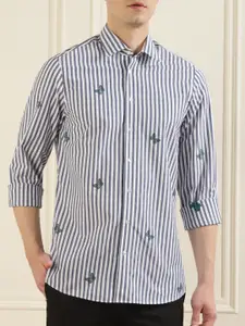 ETRO Men Navy Blue Striped And Butterfly Print Casual Shirt
