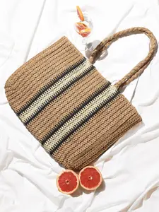 Accessorize Beige PU Structured Double Stripe Shopper Handbag