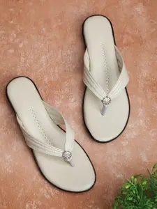 BOOTCO Women Cream-Coloured One Toe Flats