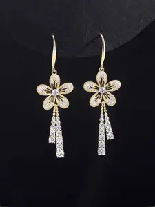 Yellow Chimes Gold-Plated Crystal Studded Floral Dangler Earrings