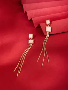 Yellow Chimes White Stone Golden Tassel Crystal Studded Dangle Earrings