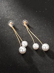 Yellow Chimes Gold-Toned Pearl Studded Dangler Earrings