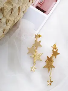 Yellow Chimes Women Golden Star Studded Dangle Earrings