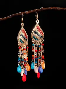 Yellow Chimes Yellow Women Chimes Gold-Toned Boho Beaded  Drop Dangler Earring