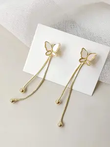 Yellow Chimes Gold Tone Butterfly Shape Stud Long Linear Chain Drop Dangle Earrings
