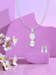 ANAYRA Women Silver-Toned & White Pearl Studded Pendant Necklace