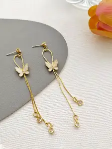 Unwind by Yellow Chimes Woman Gold-Toned Crystal Studded Butterfly Dangler Earring