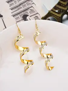 Unwind by Yellow Chimes White & Gold-Toned Spiral Dangler Earrings