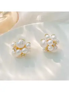 Unwind by Yellow Chimes Gold-Toned Contemporary Pearl Studded Earrings